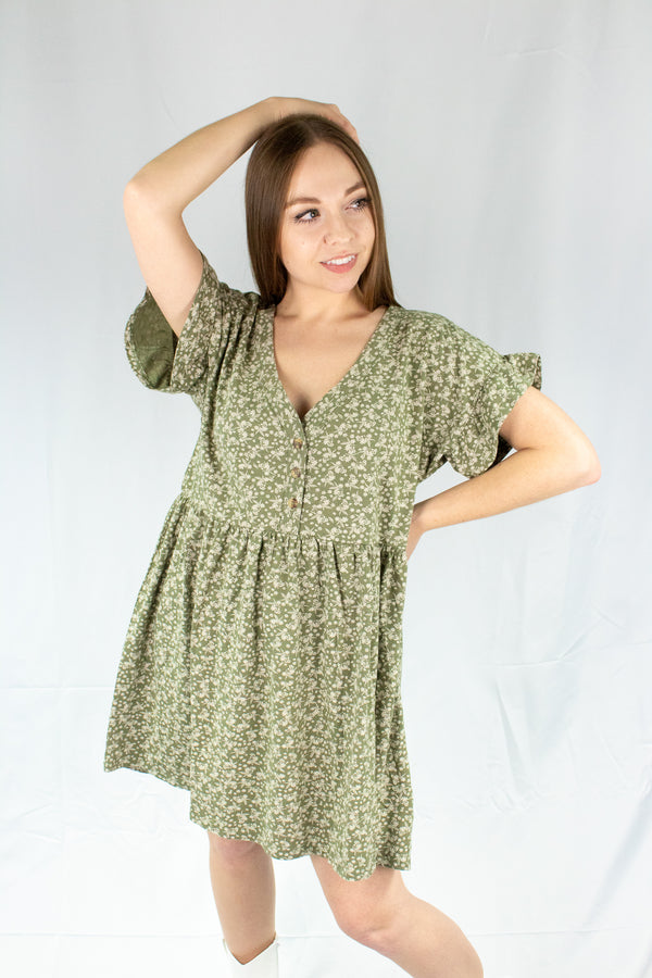 Green Floral Printed Knit Dress - SALE - Ellekin 