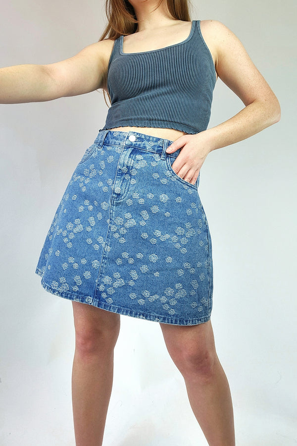 Floral Denim A-Line Mini Skirt