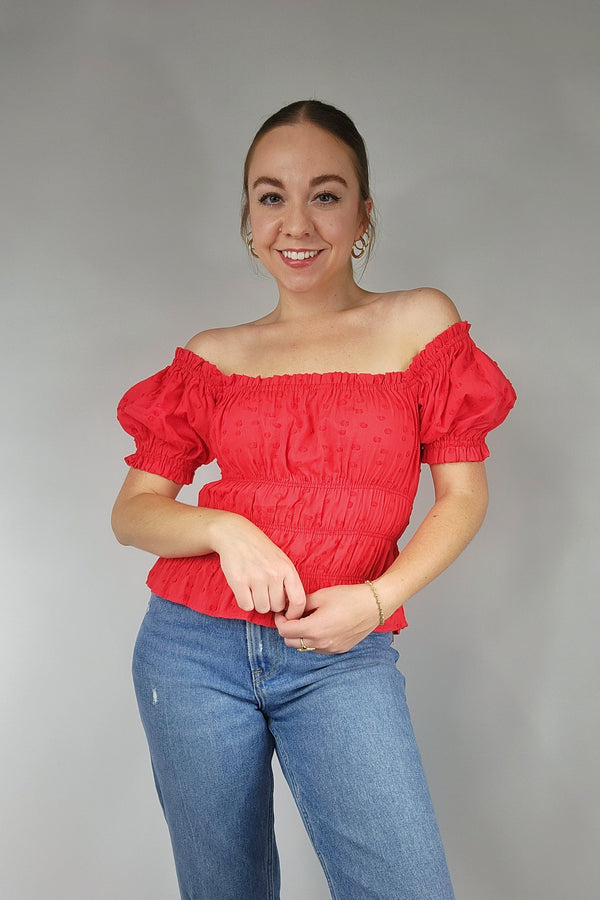 Red Smocked Milkmaid Top