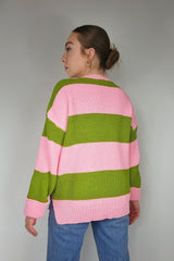 Pink Green Striped Recycled Cotton Sweater