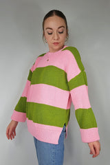 Pink Green Striped Recycled Cotton Sweater