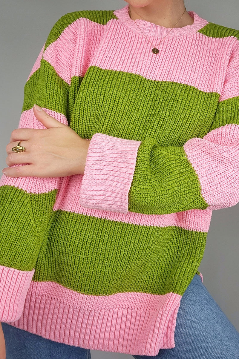 Pink Green Striped Recycled Cotton Sweater