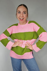 Pink Green Striped Recycled Cotton Sweater