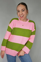 Pink Green Striped Recycled Cotton Sweater