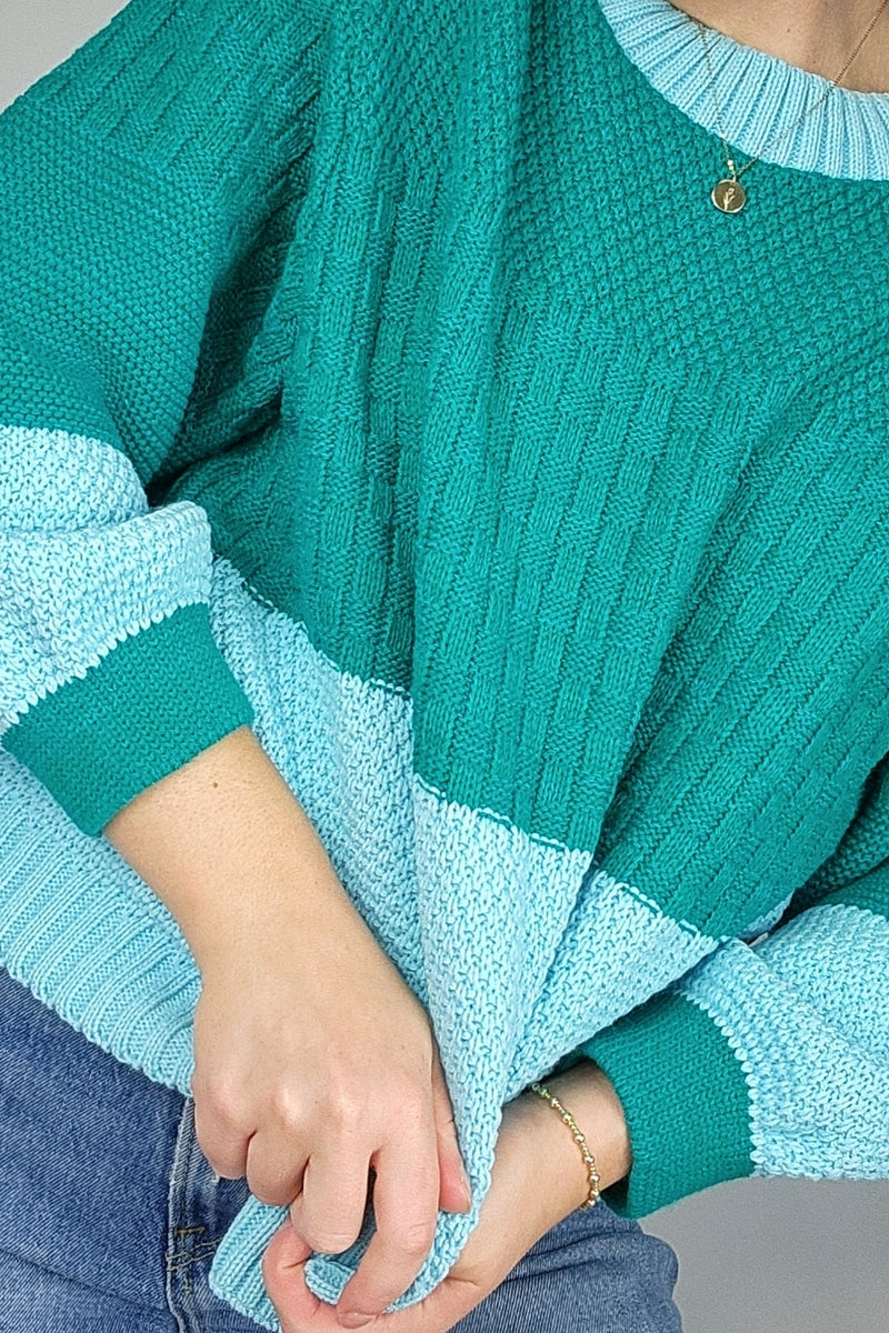 Teal Two Tone Recycled Cotton Sweater