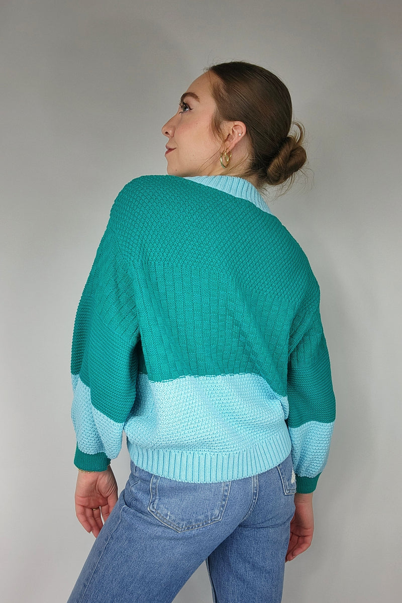 Teal Two Tone Recycled Cotton Sweater