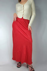 Red Satin Maxi Slip Skirt