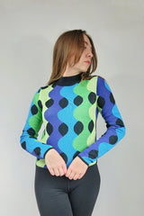 Psychedelic Waves High Neck Cropped Sweater - SALE