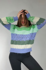 Mixed Knit Blue/Green Striped Sweater