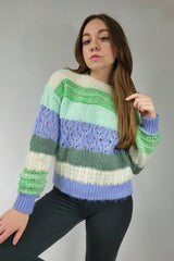 Mixed Knit Blue/Green Striped Sweater