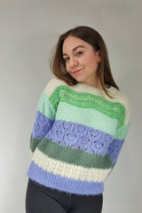 Mixed Knit Blue/Green Striped Sweater