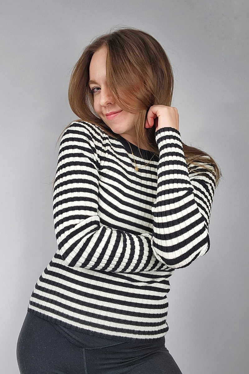 Rib Black/Cream Striped Sweater