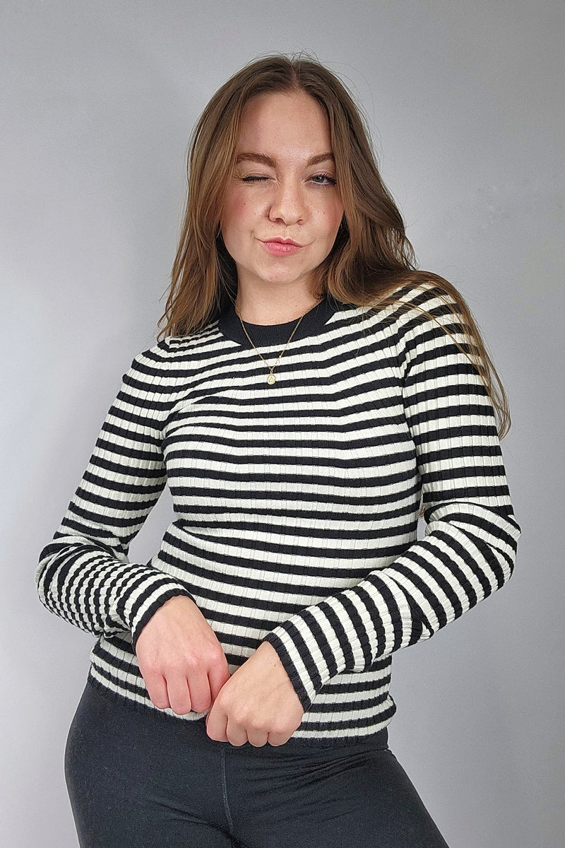 Rib Black/Cream Striped Sweater