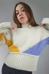 Geo Colorblock Funnel Neck Sweater