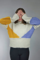 Geo Colorblock Funnel Neck Sweater