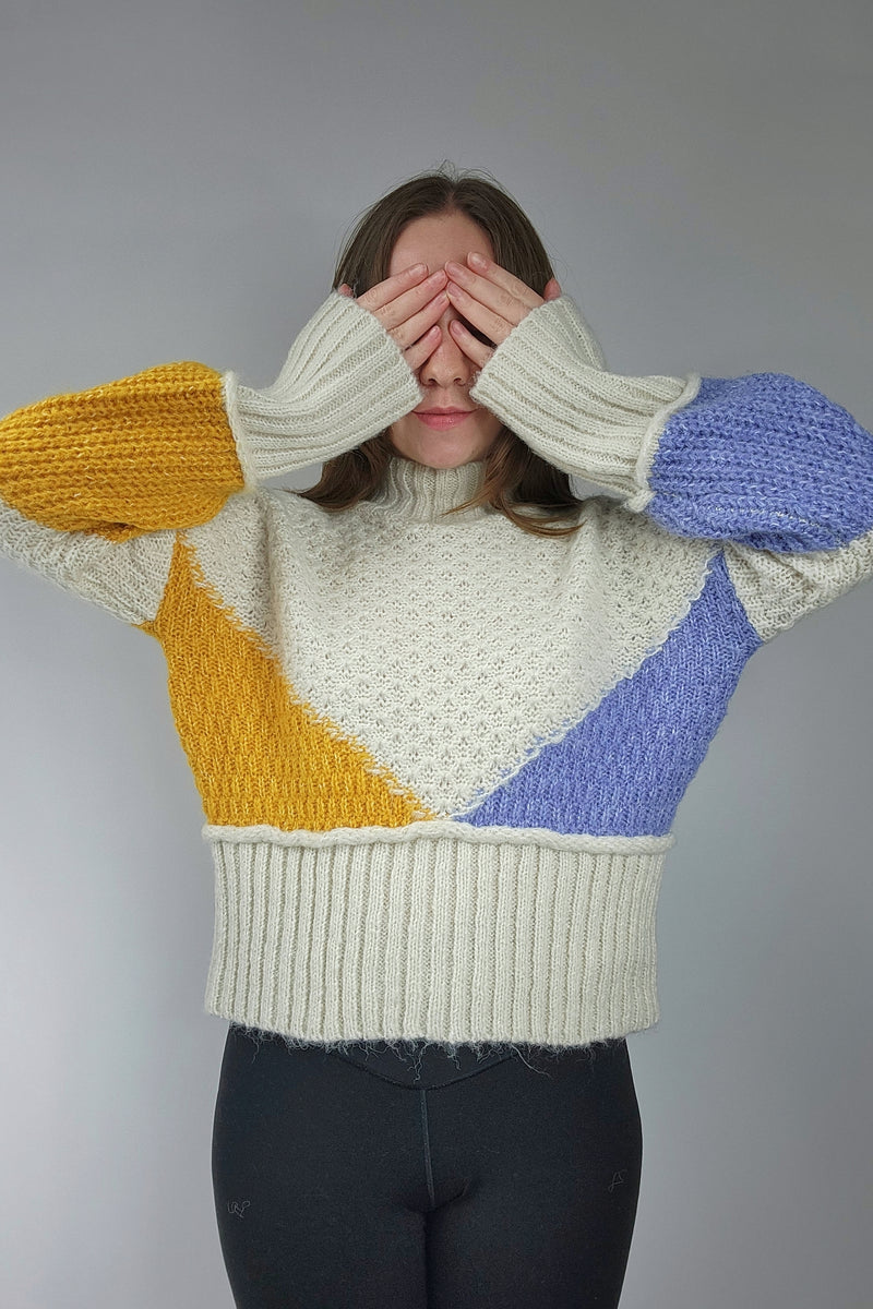 Geo Colorblock Funnel Neck Sweater