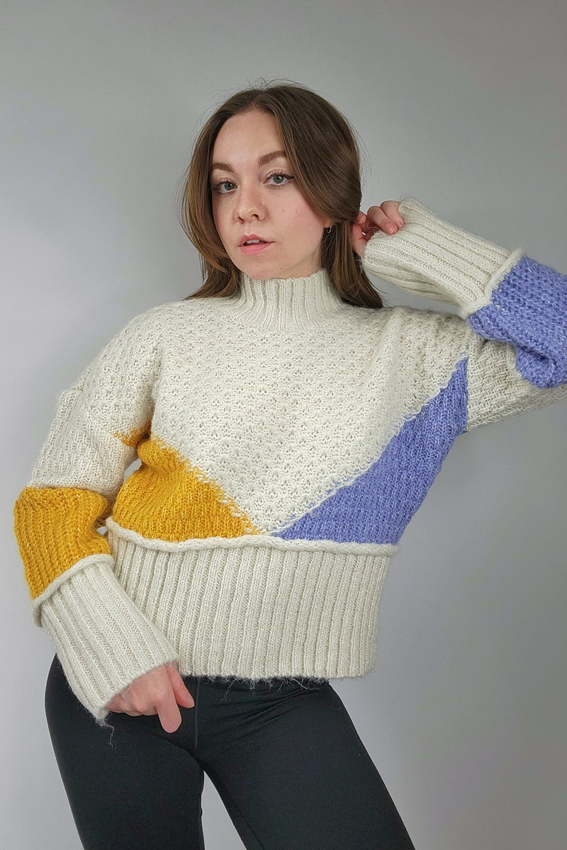 Geo Colorblock Funnel Neck Sweater