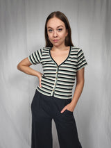 Short Sleeve Button Front Rib Top