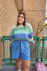Mixed Knit Blue/Green Striped Sweater