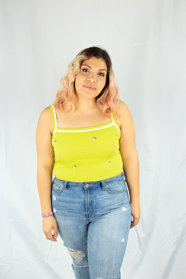 Lemon Lime Embroidered Cropped Tank