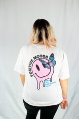 Positive Moods Smiley Butterfly White Graphic Tee