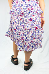 Floral Ruffle Button Up Midi Skirt