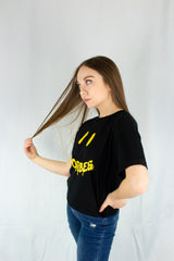 Good Vibes Smile Cropped Black Graphic Tee