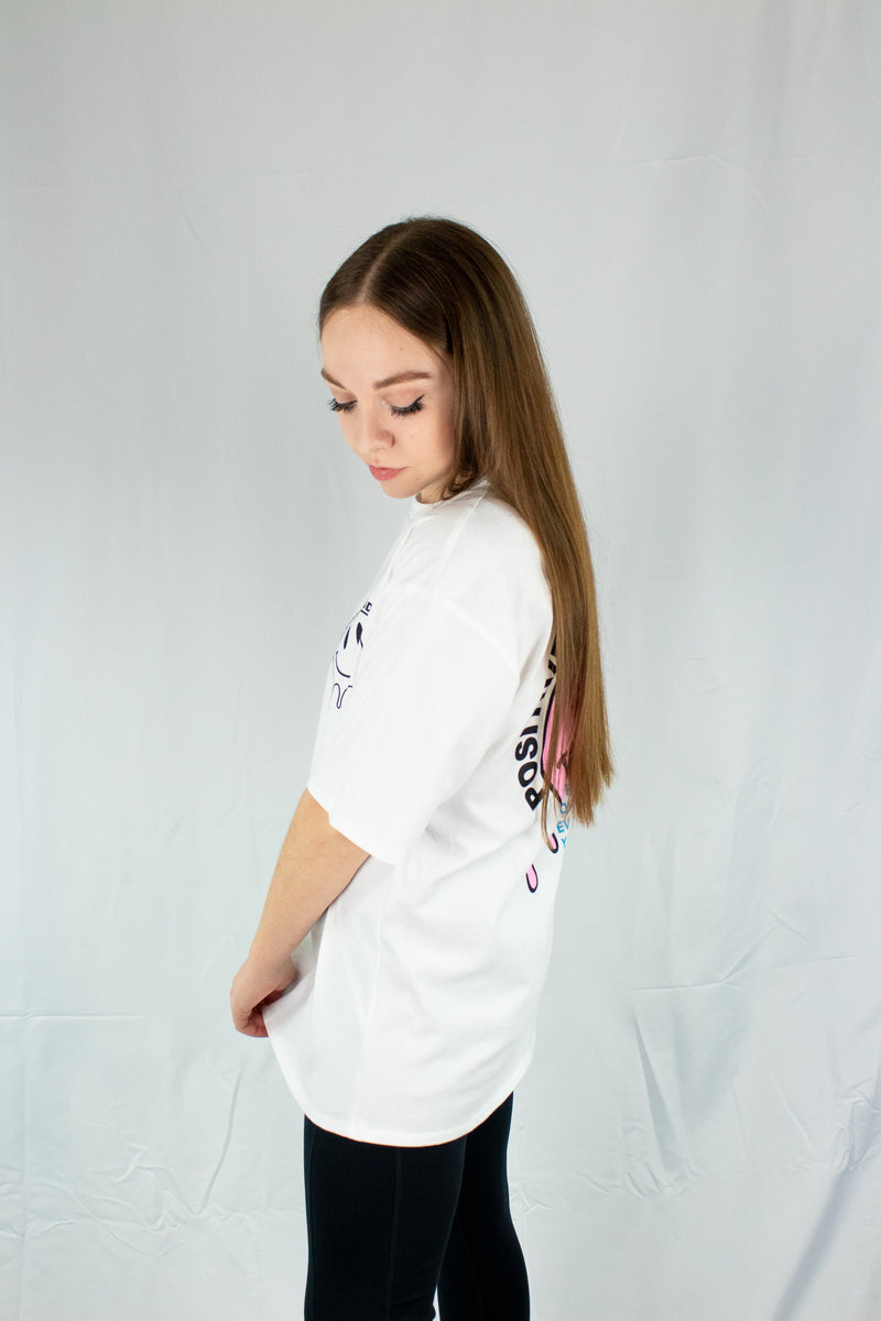 Positive Moods Smiley Butterfly White Graphic Tee