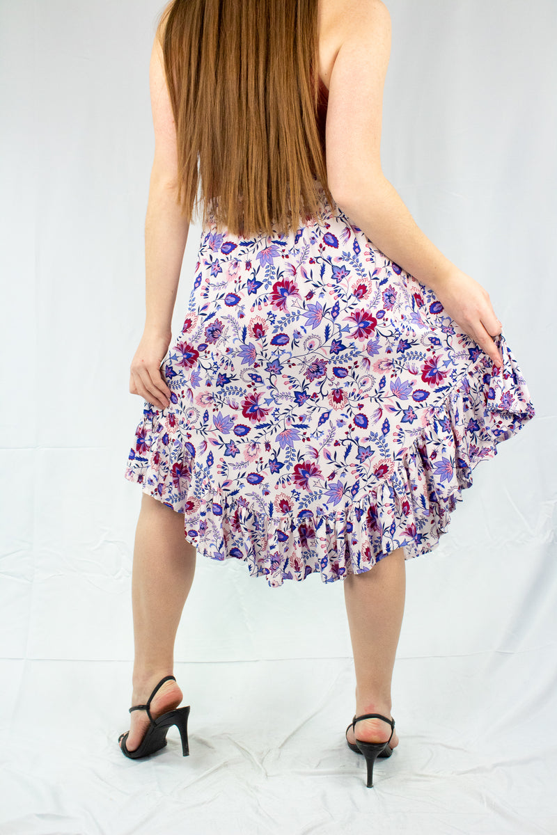 Floral Ruffle Button Up Midi Skirt