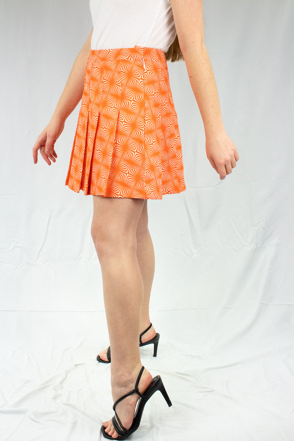 Orange Trippy Print Pleated Mini Skirt - SALE - Ellekin 