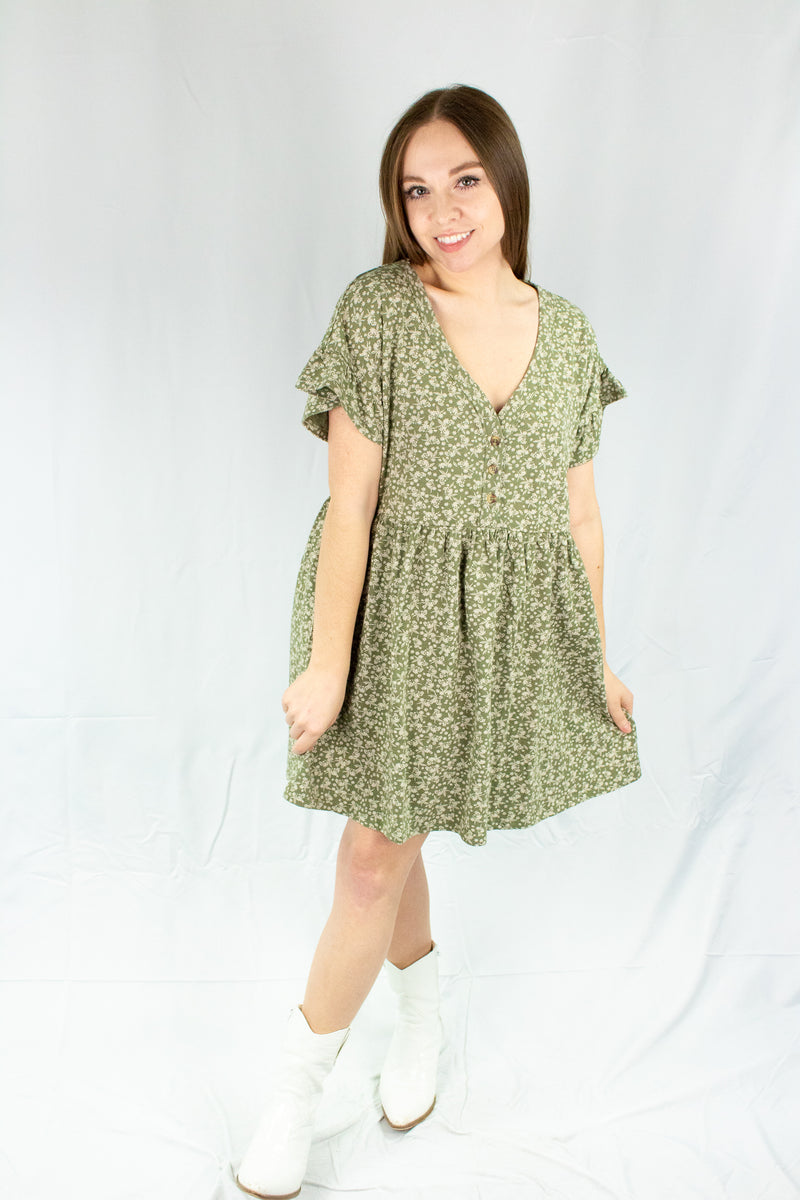 Green Floral Printed Knit Dress