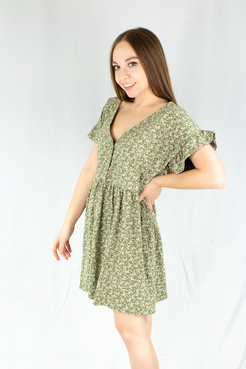 Green Floral Printed Knit Dress