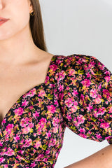 Puff Sleeve Corset Look Floral Top