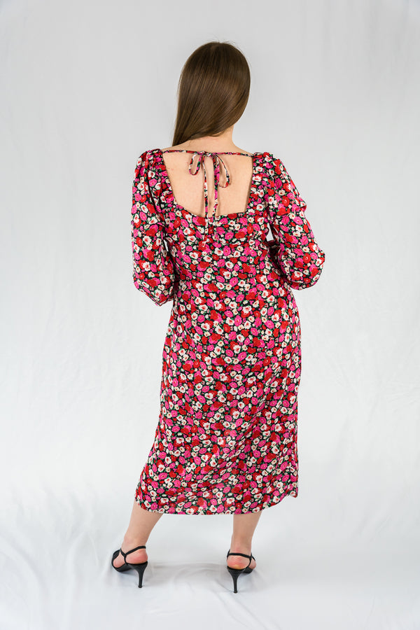 Sweetheart Long Sleeve Floral Midi Dress - SALE - Ellekin 